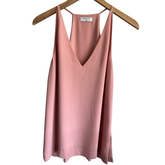 ARITZIA | BABATON Morris Racerback Top Pink Sleeveless V-Neck Flowy Blouse Small - Picture 1 of 8